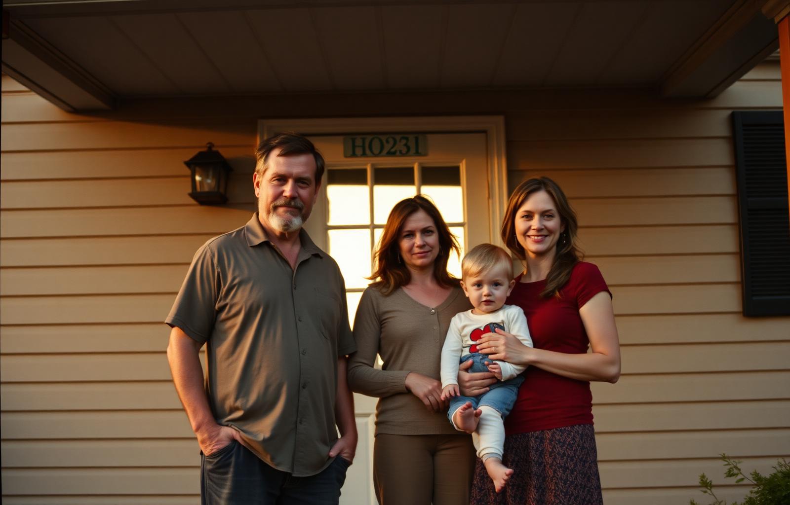 An ordinary family on their porch at golden hour